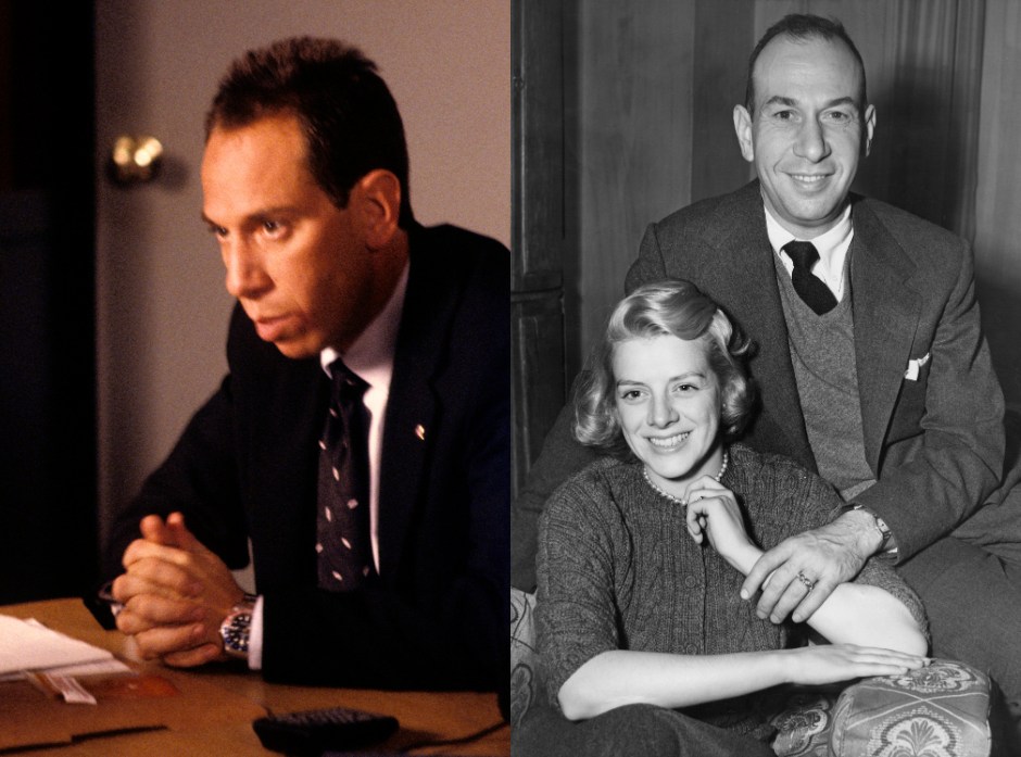 Split image showing Miguel Ferrer in 1990 and his parents, Rosemary Clooney and Jose Ferrer, in 1954.