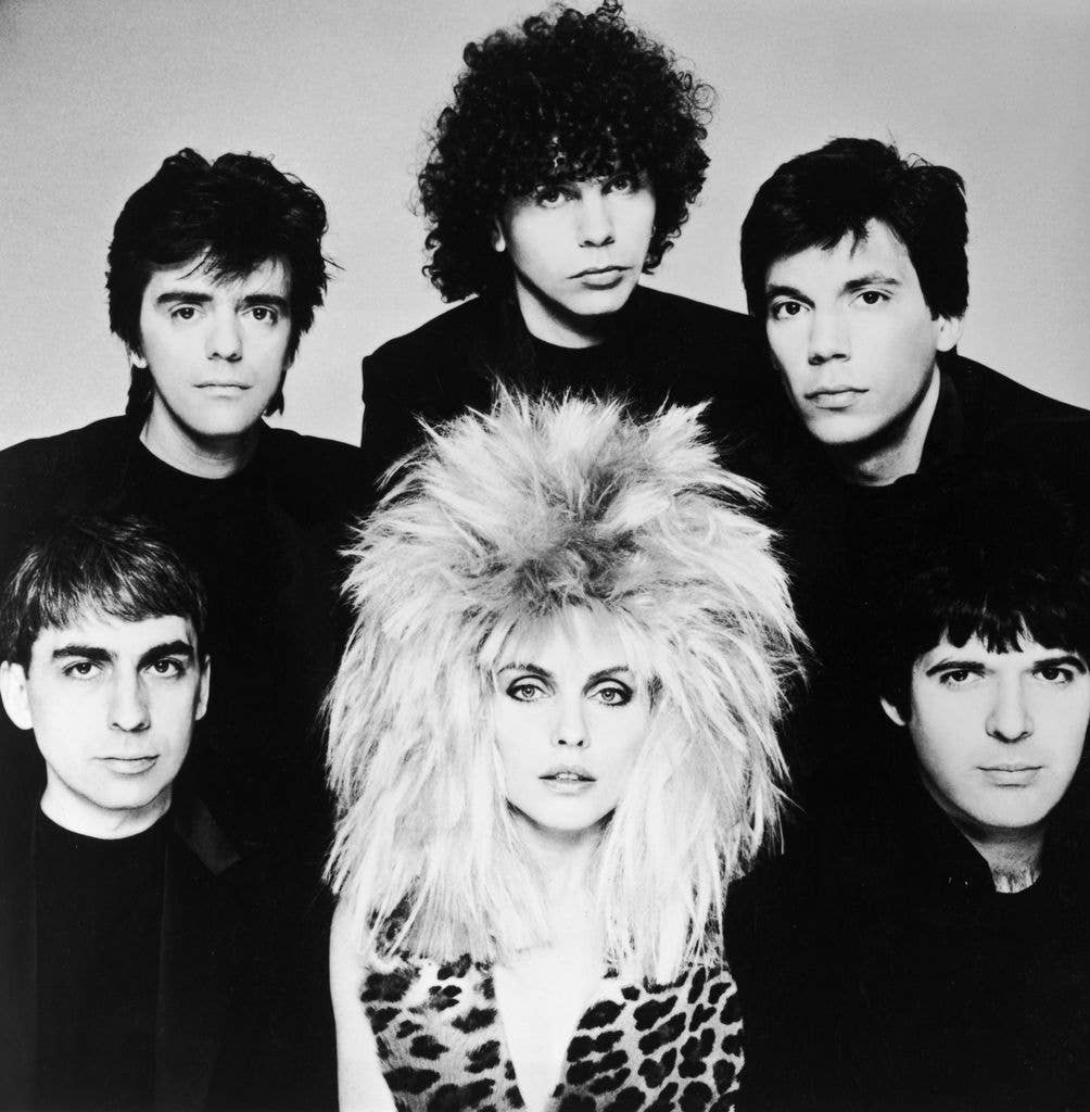 Circa 1980, Portrait of American rock group Blondie. Clockwise from bottom left, Clem Burke, Frank Infante, Nigel Harrison, Jimmy Destri, Chris Stein and Debbie Harry. 