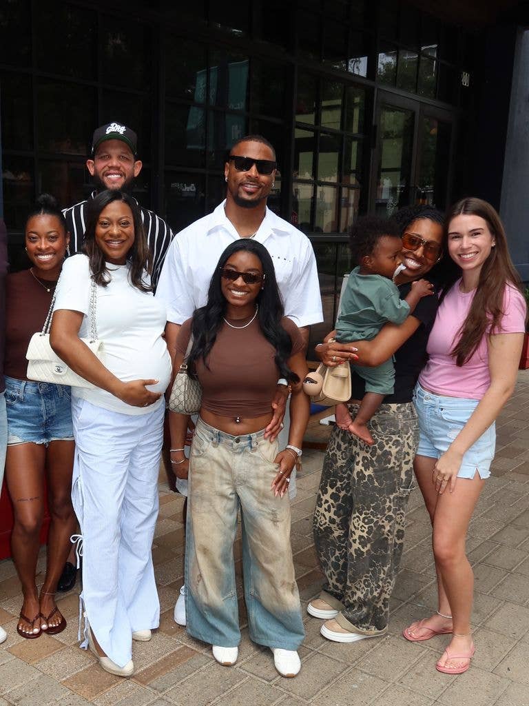 Photo shared by Simone Biles August 2026 featuring her husband Jonathan Owens and her sister Adria Biles