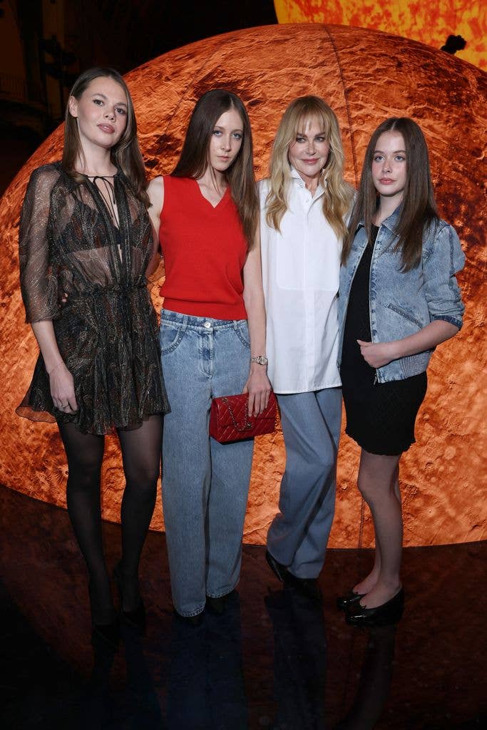 Lucia Hawley, Sunday Rose Kidman Urban, Nicole Kidman and Faith Margaret Kidman-Urban attend the Chanel Womenswear Spring/Summer 2026 show as part of Paris Fashion Week on October 06, 2025 in Paris, France