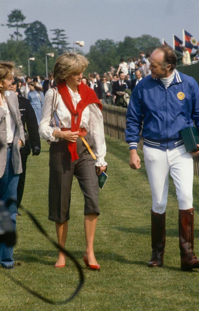 Princess Diana wearing capri pants as she watches polo at Smiths Lawn Windsor on May 25, 1983