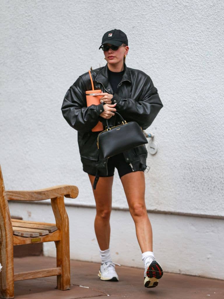 hailey bieber in sports shorts