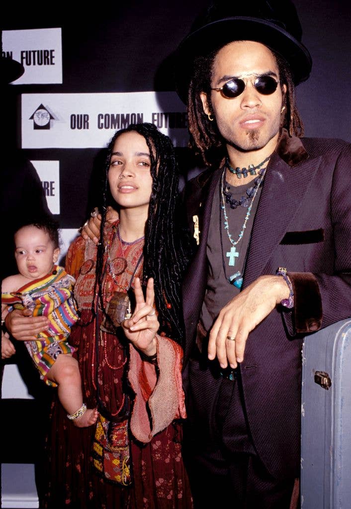 Lenny Kravitz with wife Lisa Bonet and daughter Zoe at a press conference in Lincoln Center, NYC 1989
