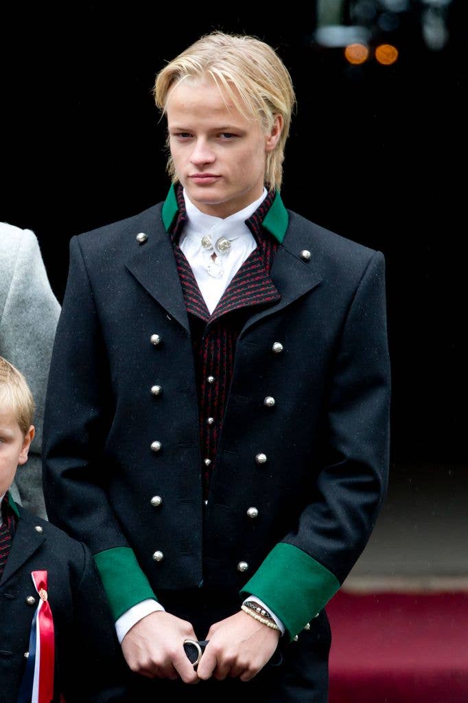 Marius Borg Hoiby in a black and green military-style uniform