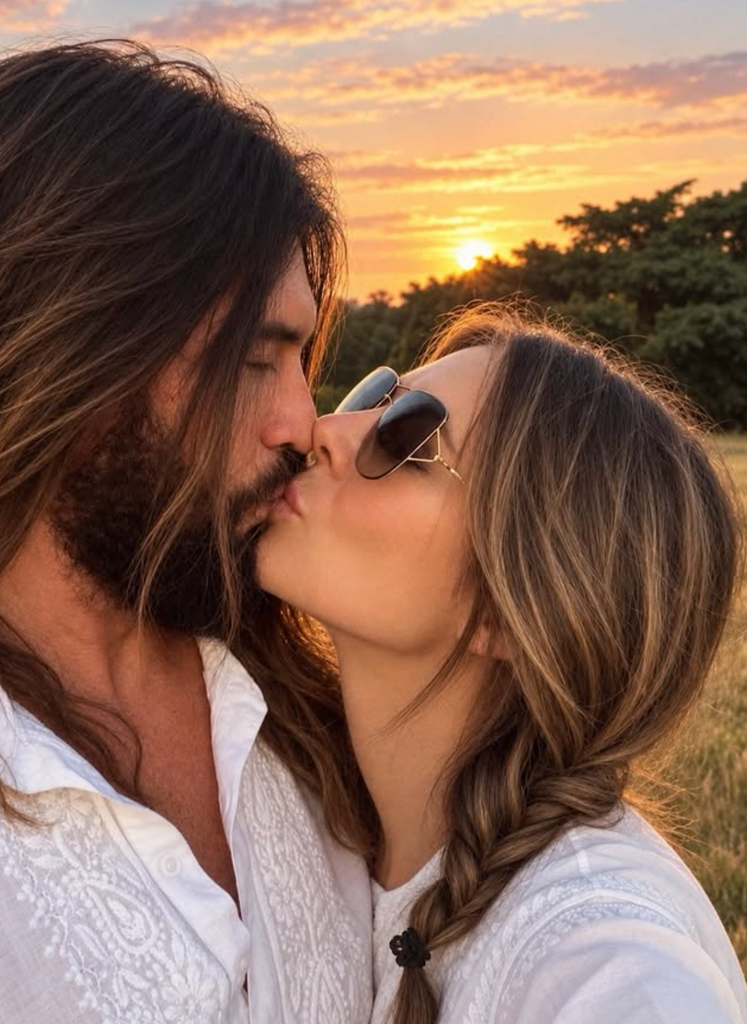 Elizabeth Hurley shares a sunset kiss with her partner, Billy Ray Cyrus