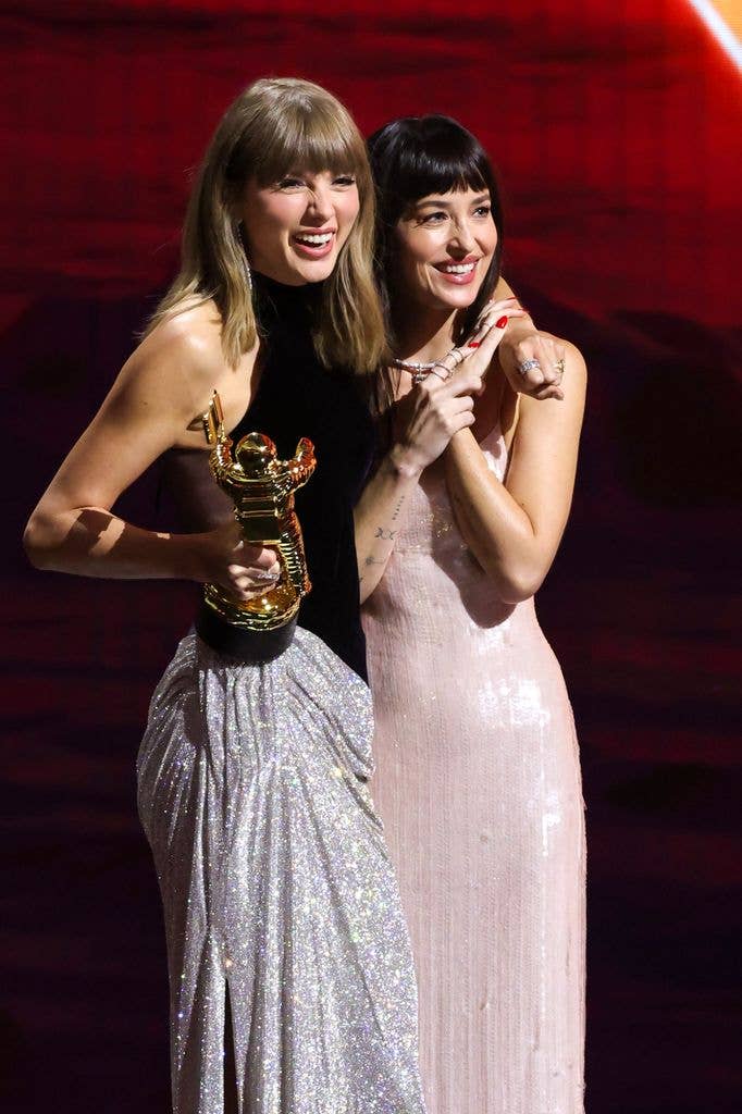 Taylor Swift accepts the Artist Director Honors from Dakota Johnson onstage during the 2026 MTV Video Music Awards 