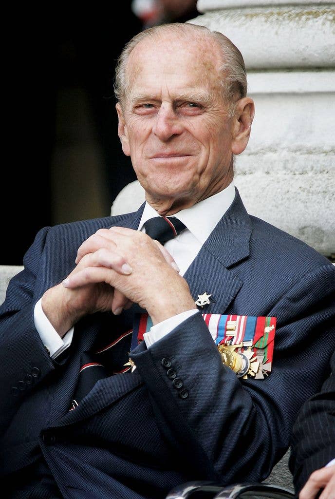 The Duke of Edinburgh watches the Gurka band march past as World War II veterans gather to commemorate the 60th anniversary of VJ Day which marked the end of the war,  at the Imperial War Museum on  August 15, 2005 in London, England. 