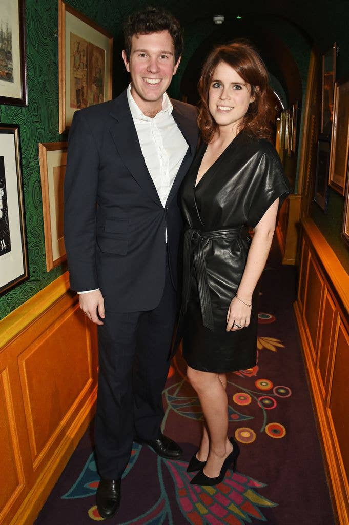 Princess Eugenie of York (R) and Jack Brooksbank standing together 