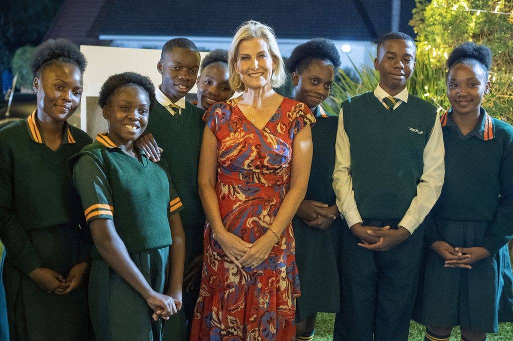 The Duchess of Edinburgh with pupils from PEAS George Secondary School during a reception for students