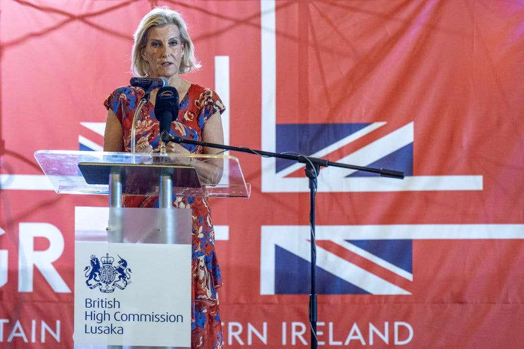 The Duchess of Edinburgh delivers a speech at the British High Commissioner's Residence in Lusaka