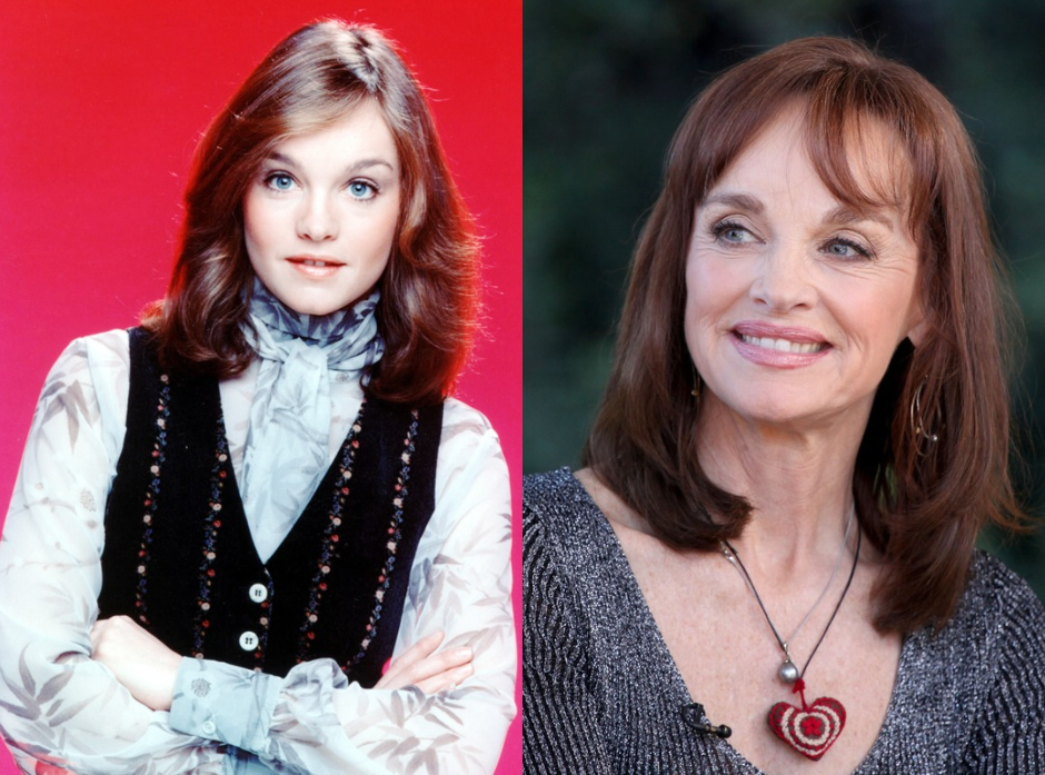 Split image of Pamela Sue Martin, pictured in 1977 and 2015.