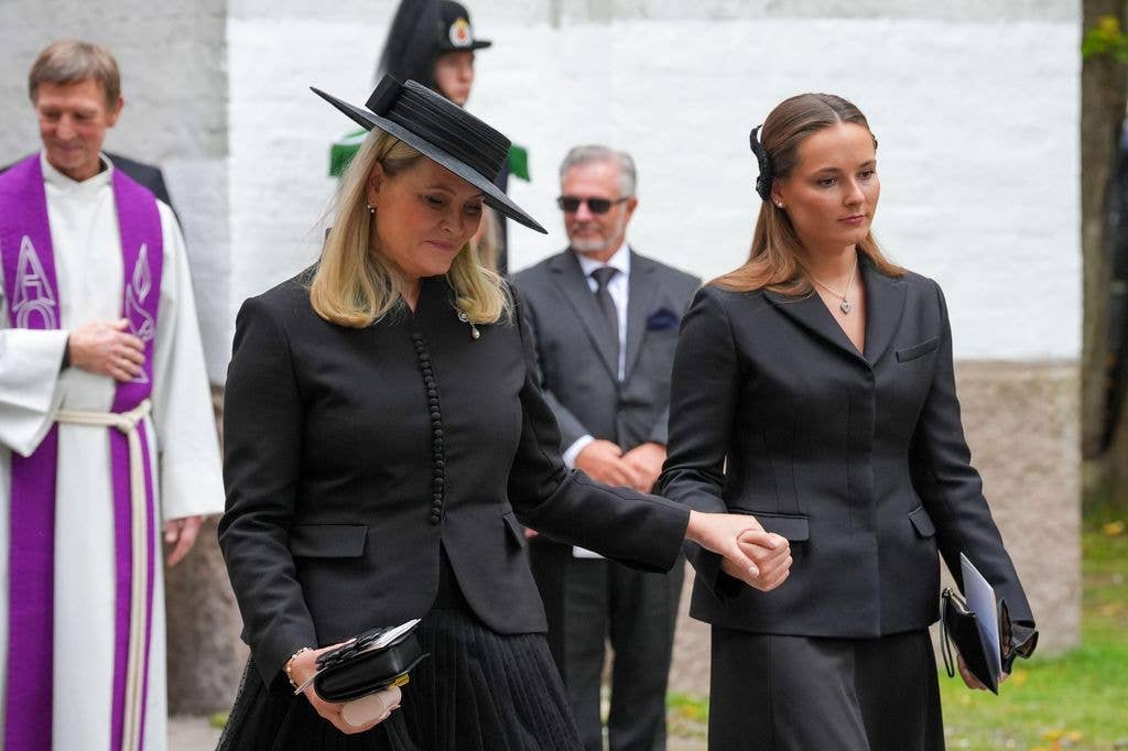 Queen Mette-Marit and Norway's Crown Princess Ingrid Alexandra, right, attend Princess Astrid's funeral in Oslo, Wednesday Sept. 23, 2026.