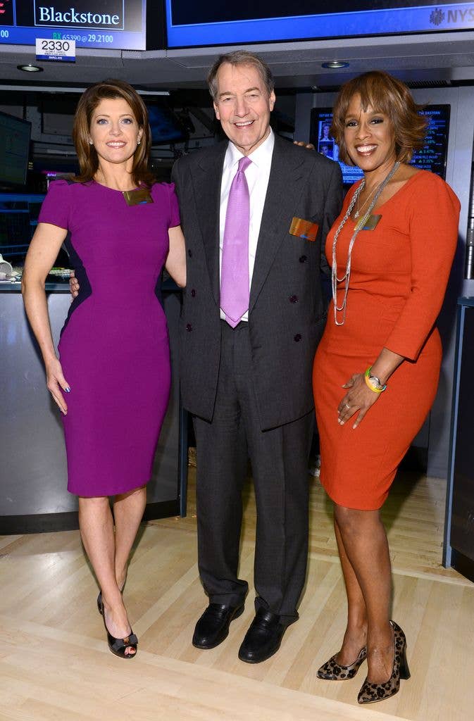 CBS This Morning co-hosts Norah O'Donnell, Charlie Rose and Gayle King ring the closing bell at the New York Stock Exchange on December 10, 2013 in New York City.