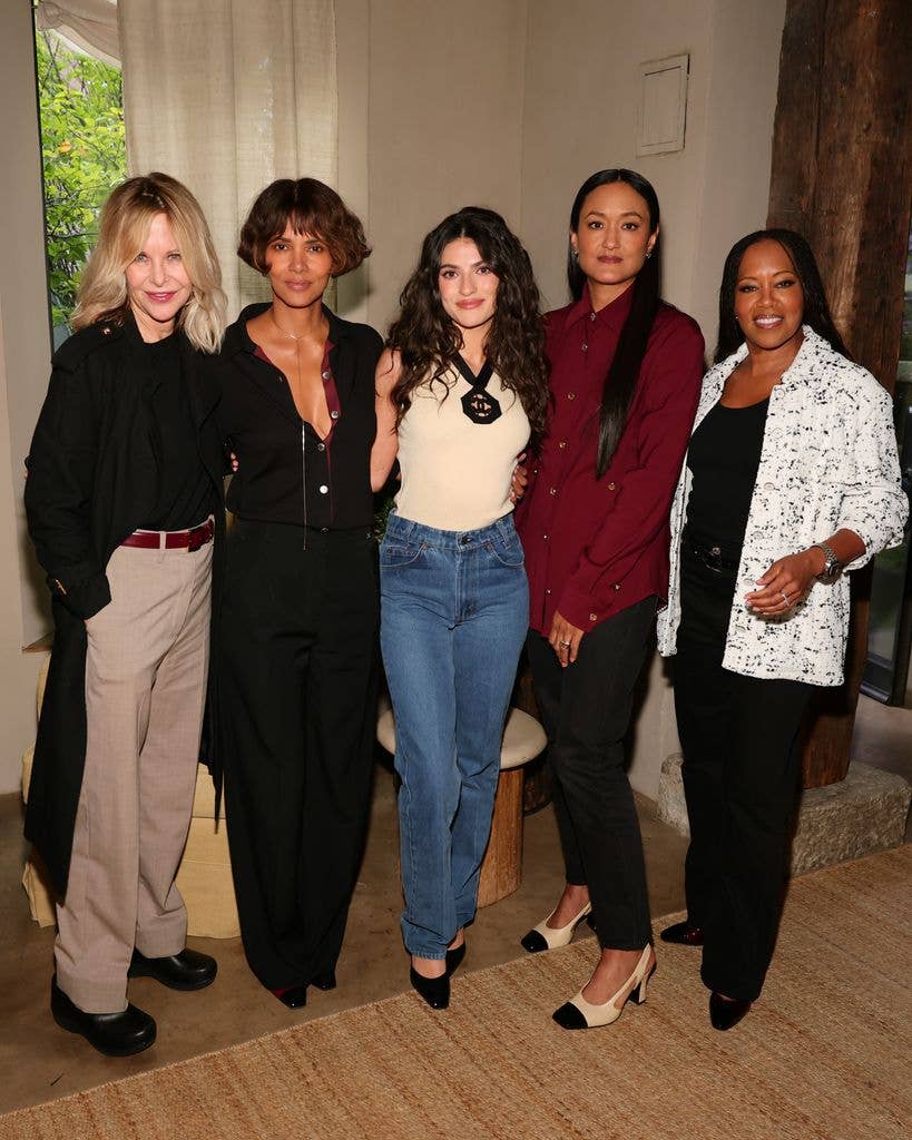 Meg Ryan, Halle Berry, Ella Rubin, Autumn Durald Arkapaw and Regina King, all wearing CHANEL, attend the Through Her Lens: The Tribeca CHANEL Women's Filmmaker Program Cocktail at Greenwich Hotel on September 24, 2026 in New York City. (Photo by Dimitrios Kambouris/WireImage)