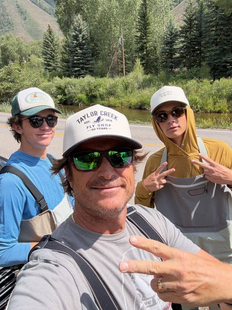 Oliver Hudson takes a selfie before a fishing trip with his sons Bodhi and Wilder in Colorado, shared on Instagram