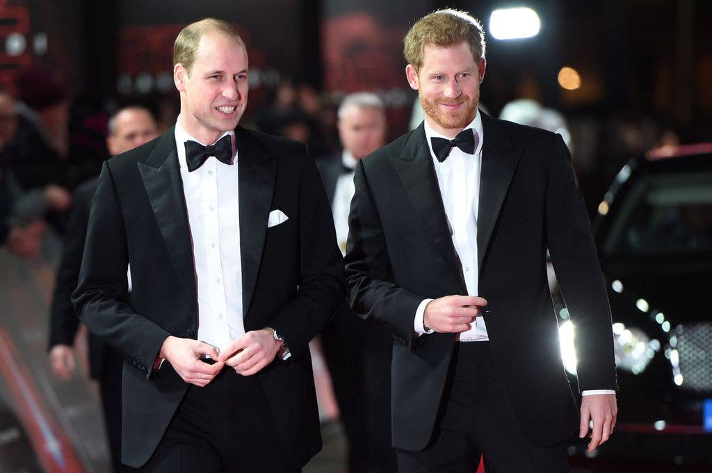 Prince William, Duke of Cambridge and Prince Harry attend the European Premiere of 'Star Wars: The Last Jedi' at Royal Albert Hall on December 12, 2017 in London, England.