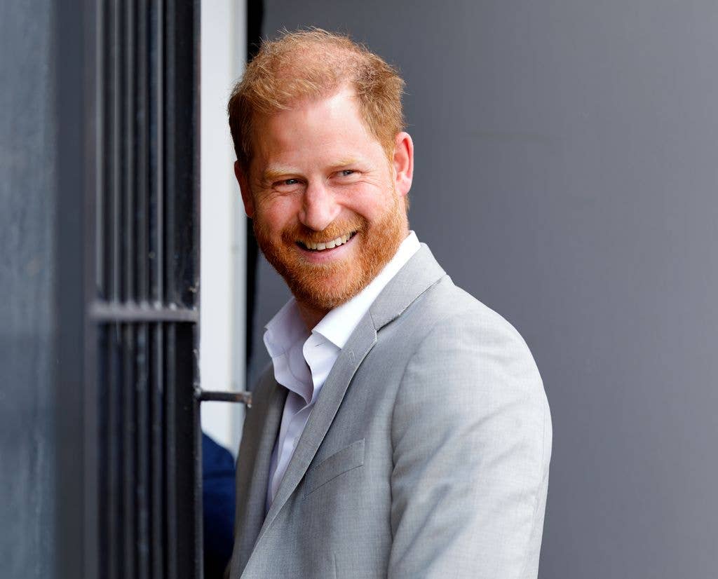 Prince Harry wearing a grey suit