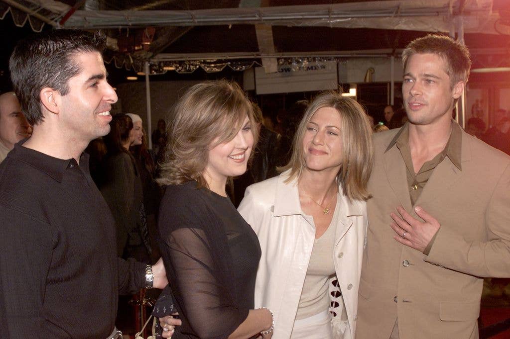 Brad Pitt and Jennifer Aniston with Brads sister Julie and her husband Rob at