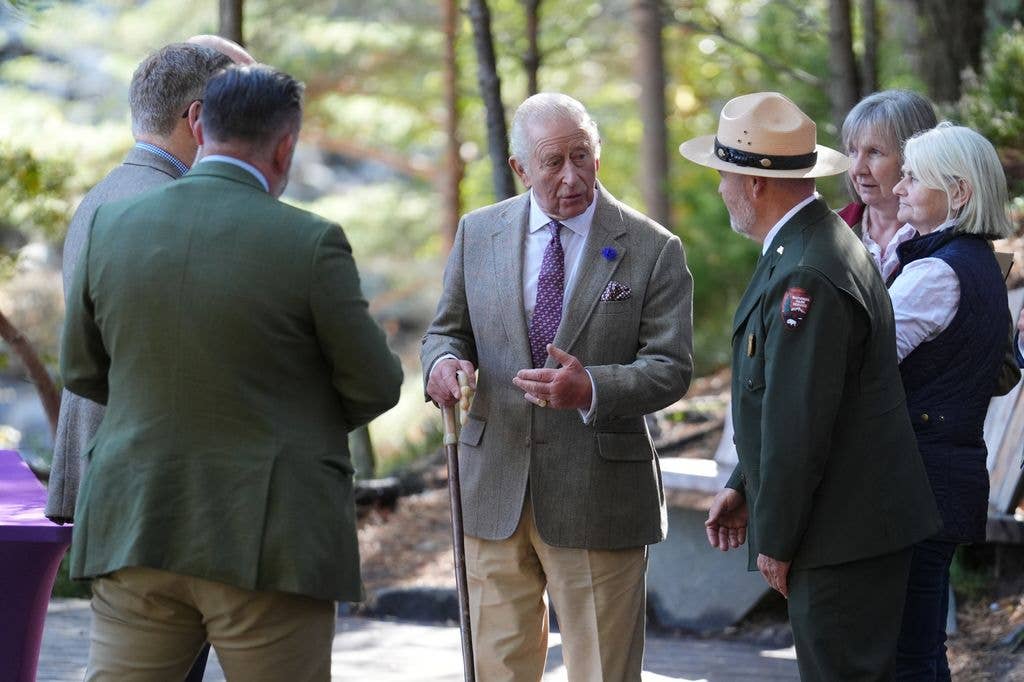 King Charles III meets the community leaders, firefighters, volunteers and landowners who played a vital role in containing the Glenmore and Abernethy wildfire in July and August, which burned more than 3,300 hectares of land