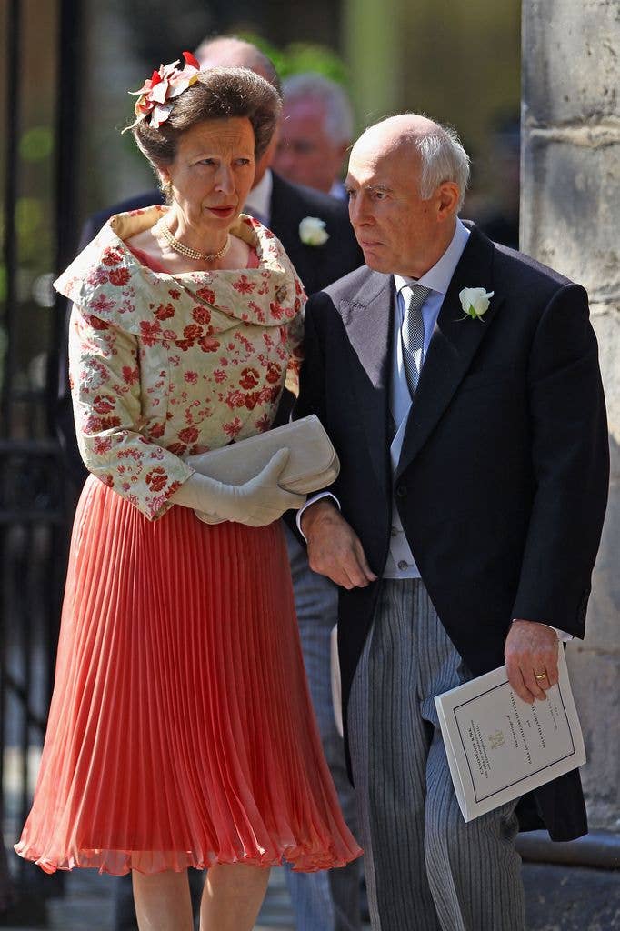 Princess Anne, Princess Royal and Phil Tindall depart from the Royal wedding of Zara Phillips and Mike Tindall at Canongate Kirk on July 30, 2011 in Edinburgh, Scotland. The Queen's granddaughter Zara Phillips will marry England rugby player Mike Tindall today at Canongate Kirk. Many royals are expected to attend including the Duke and Duchess of Cambridge.