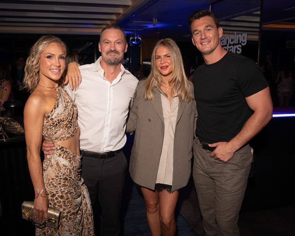 The cast of "Dancing with the Stars" celebrated the premiere of season 35 in Hollywood. Season 35 kicks off with a Two-Night Premiere on Tuesday, Sept. 15, and Wednesday, Sept 16, at 8:00 p.m. on ABC and Disney+ and Streams Next Day on Hulu. (Disney/Ser Baffo) 
SHARNA BURGESS, BRIAN AUSTIN GREEN, TATE MADDEN, TYLER CAMERON  (Photo by Ser Baffo/Disney via Getty Images)