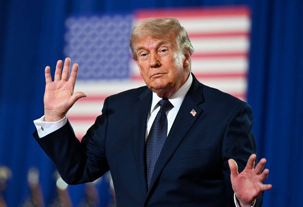 Donald Trump dances on stage after delivering remarks during a campaign and economic policy event in the Eugene Levy Fieldhouse at SUNY Rockland Community College on May 22, 2026 in Suffern, New York. Trump traveled to the Hudson Valley to help bolster the campaign of Rep. Mike Lawler (R-NY) as he seeks reelection in what is expected to be one of the nationĂąÂÂs most closely watched House races this November. (Photo by Roberto Schmidt/Getty Images)