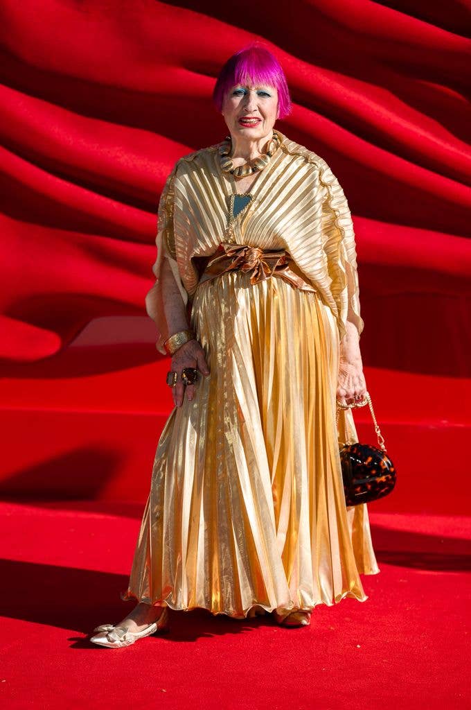 Zandra Rhodes attends "The Devil Wears Prada 2" European Premiere inside Leicester Square in April 2026