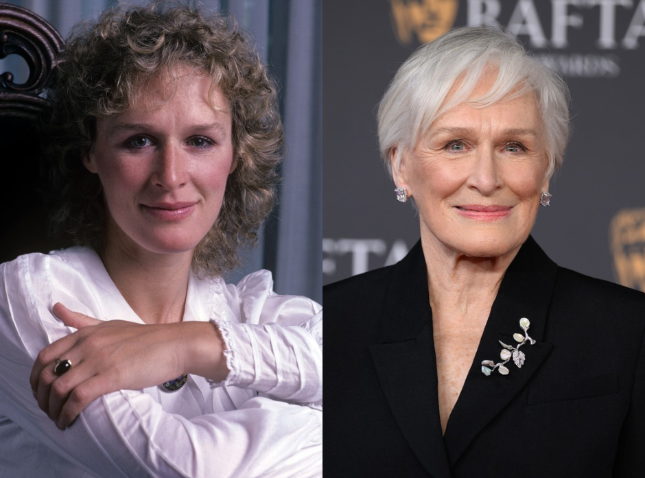 Split image of Glenn Close pictured in 1982 and 2026.