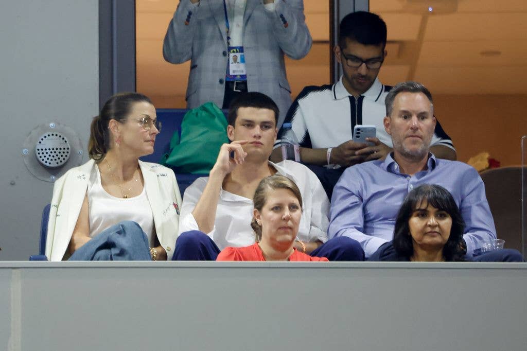 Bridget Moynahan, her son John Edward Thomas Moynahan aka Jack Moynahan, her husband Andrew Frankel attend the 2026 US Open, a Grand Slam tennis tournament held at the USTA Billie Jean King National Tennis Center on August 30, 2026 in Flushing Meadows, Queens, New York City, NY.