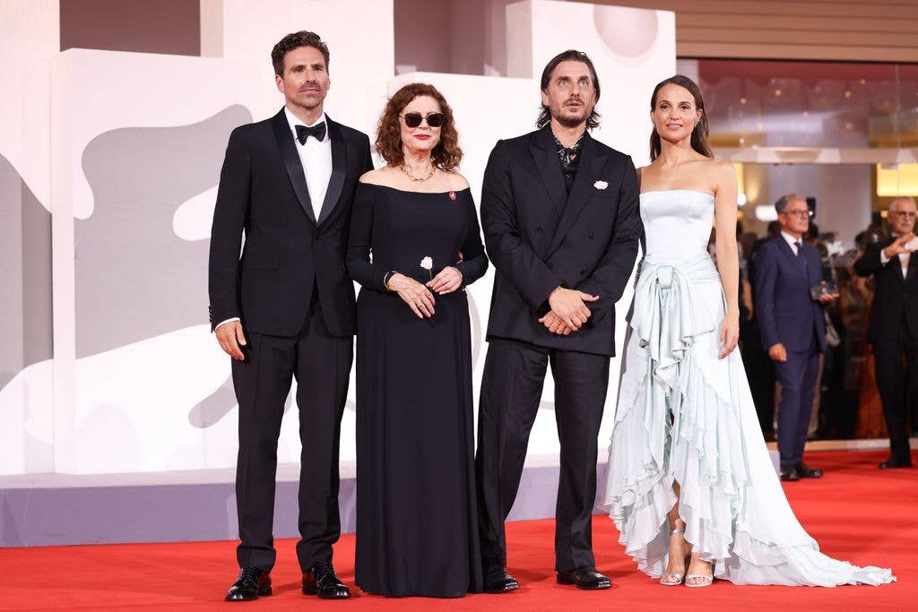 Luca Marinelli, Susan Sarandon, director Andrea Pallaoro and Alicia Vikander attend the "The Echo Chamber" Screening during the 83rd Venice International Film Festival 