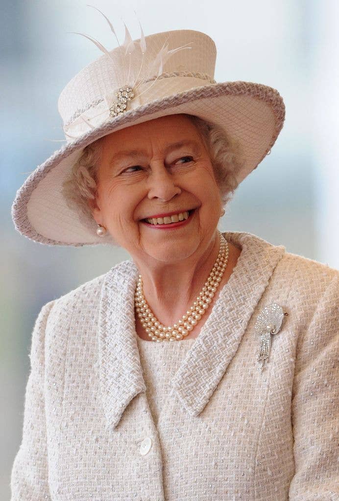 Queen Elizabeth II in a cream suit in 2011.