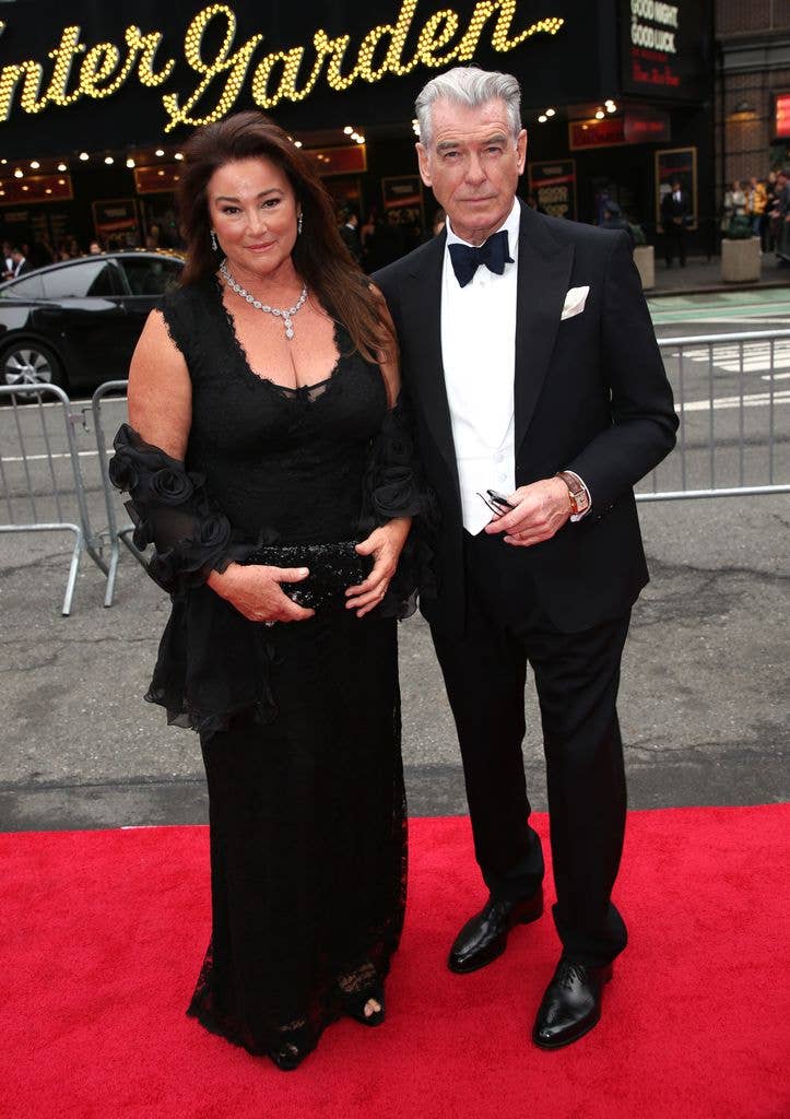 Keely Shaye Smith and Pierce Brosnan attend the opening night of "Good Night, And Good Luck" at Winter Garden Theatre on April 03, 2025 in New York City.