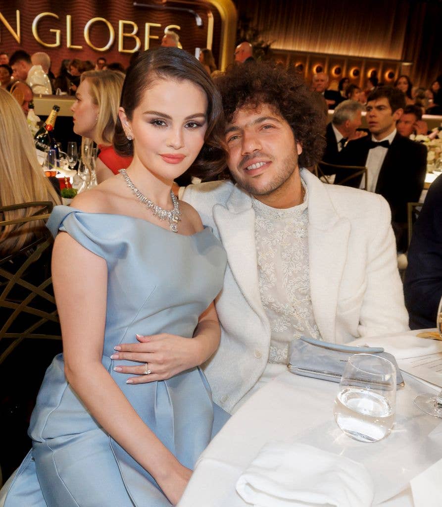 Selena Gomez, Benny Blanco during the 82nd Annual Golden Globes held at The Beverly Hilton on January 05, 2025 in Beverly Hills, California
