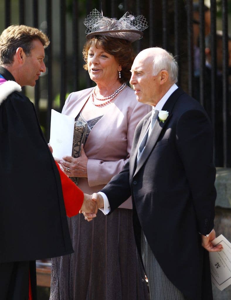 Linda Tindall and Phil Tindall depart from the Royal wedding of Zara Phillips and Mike Tindall at Canongate Kirk on July 30, 2011