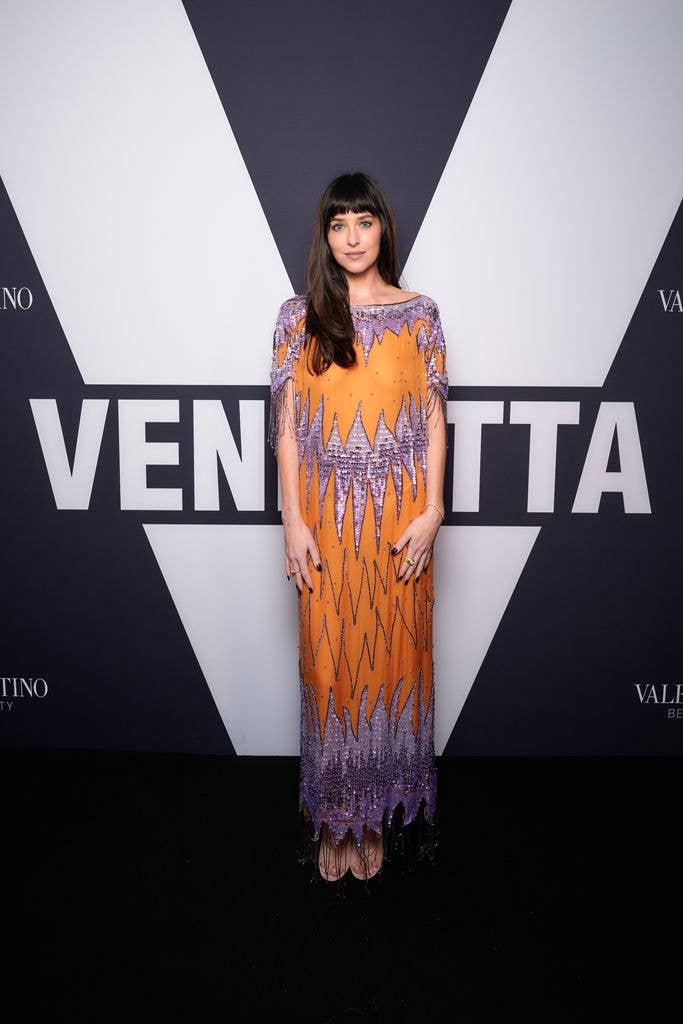 Dakota Johnson attended The Vendetta Motel Valentino Beauty Vendetta Fragrance launch party at The Vinyl Factory 